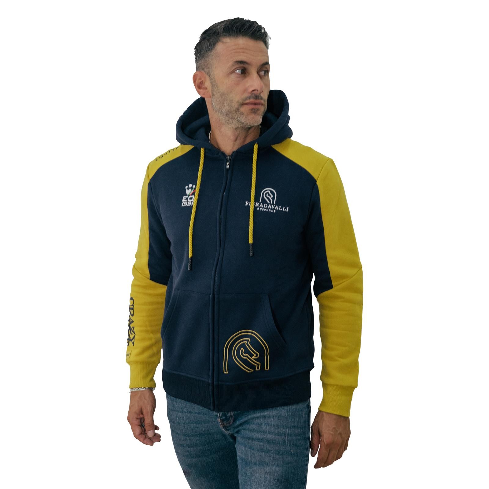 Foto principale Felpa Equitazione Unisex Fieracavalli Navy e Gialla