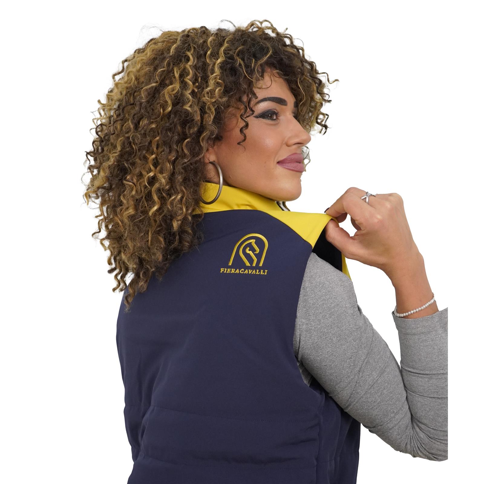 Foto 1 Giubbotto Equitazione Smanicato Unisex Fieracavalli Navy e Giallo